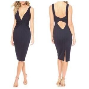 Katie May Neiman Marcus Damaris Midi Dress Deep V Back Cutout In Navy Size S